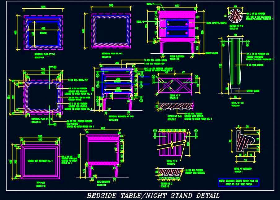 Night Stand DWG- Traditional Design with 2 Drawers